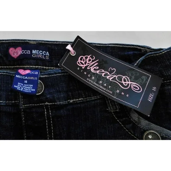 Mecca Girls Jeans 16 Blue Denim Dark Wash Embellished Pockets Stretch Cotton NEW - Picture 5 of 5